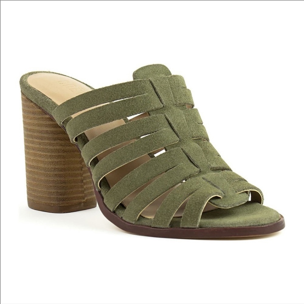Crevo | Hazelle Block Heel Sandals Sage Green 8.5